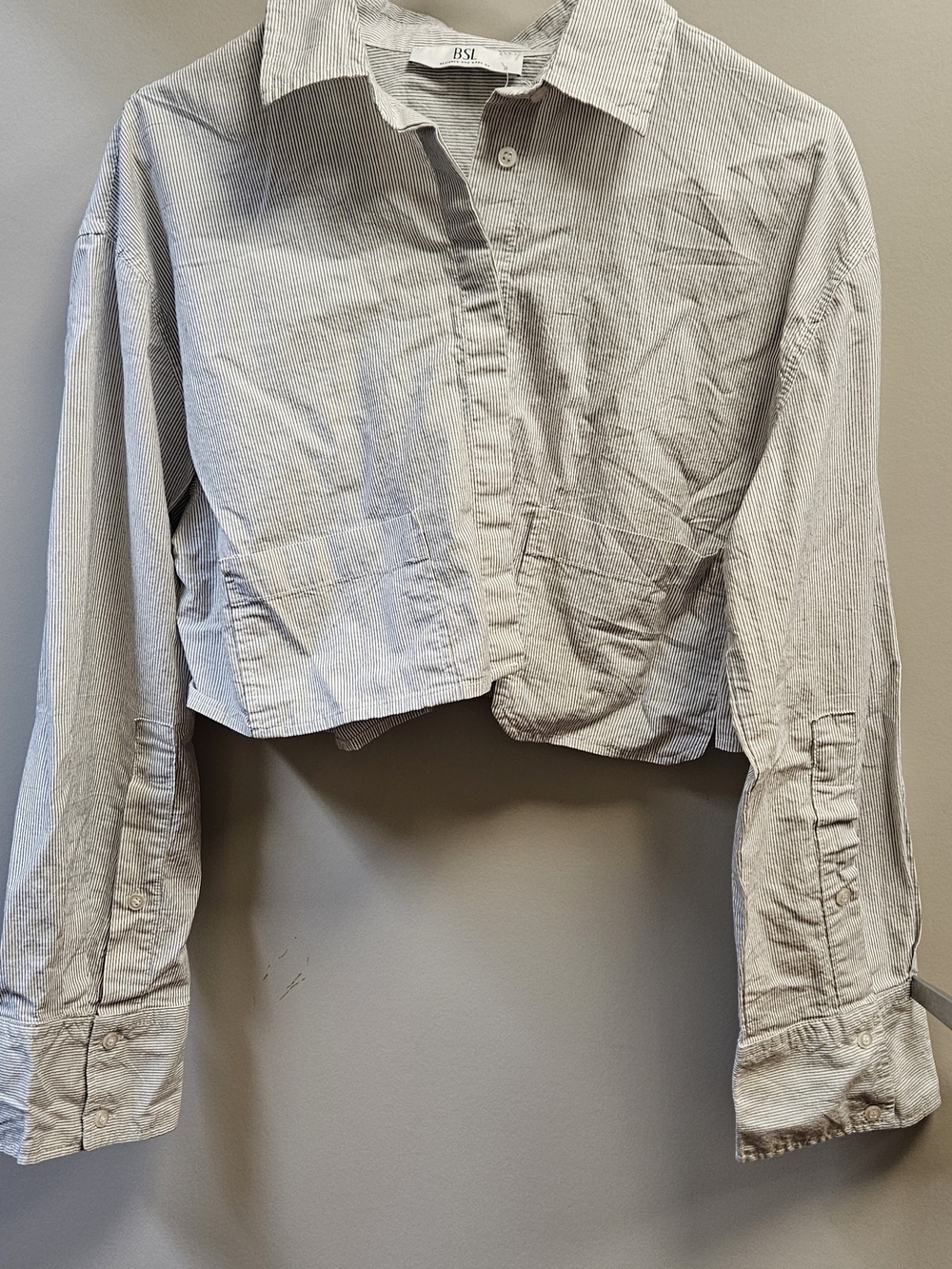 Cropped Button-Down Shirt in Light Blue Stripe